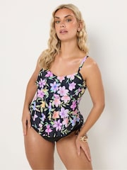 Yours Curve Black Pastel Floral Frill Tankini - Image 2 of 6