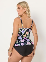 Yours Curve Black Pastel Floral Frill Tankini - Image 4 of 6