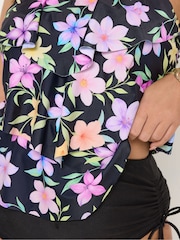 Yours Curve Black Pastel Floral Frill Tankini - Image 5 of 6