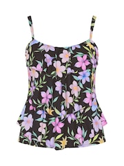 Yours Curve Black Pastel Floral Frill Tankini - Image 6 of 6