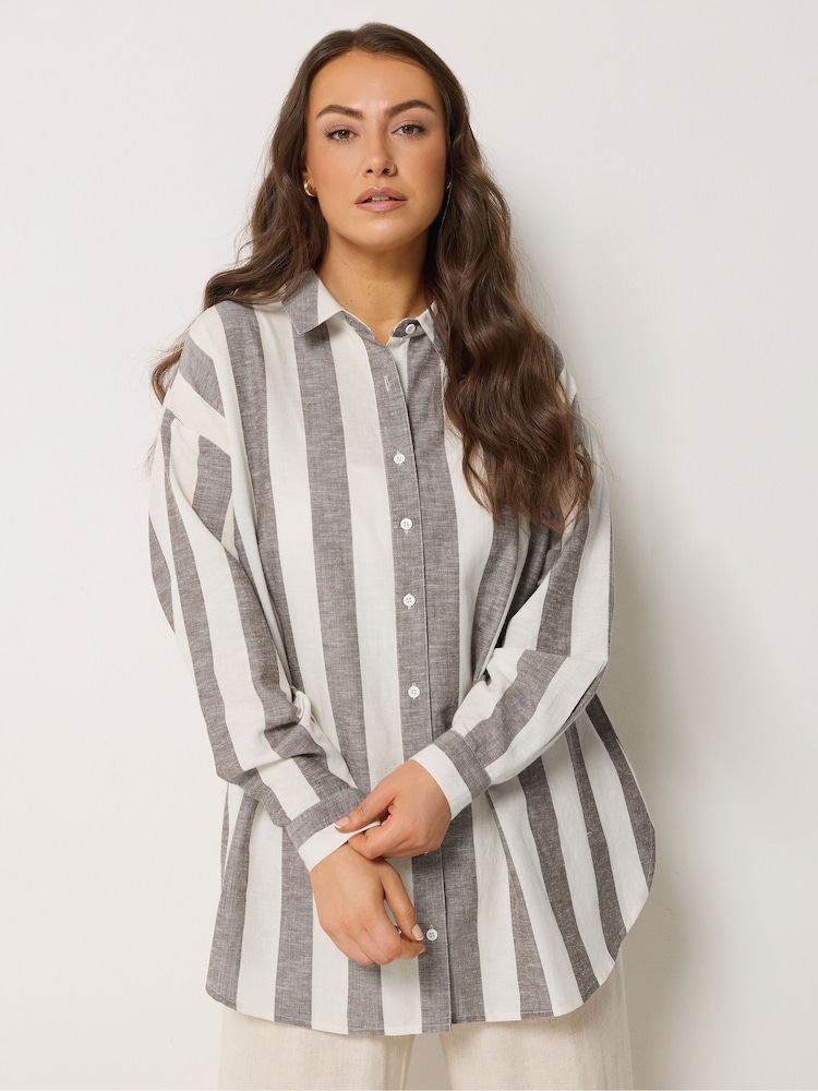 Yours Curve Brown Long Sleeve Linen Blend Shirt - Image 2 of 6