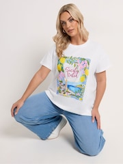 Yours Curve White Sicily Italia' Graphic T-Shirt - Image 1 of 5