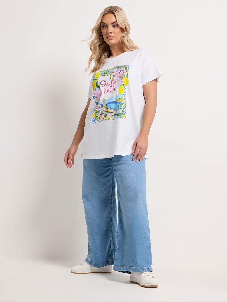 Yours Curve White Sicily Italia' Graphic T-Shirt - Image 2 of 5