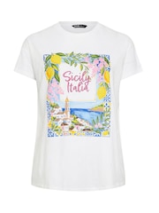 Yours Curve White Sicily Italia' Graphic T-Shirt - Image 5 of 5