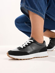 Yours Curve Black Extra Wide Fit Faux Leather Runner Trainers - Image 1 of 4