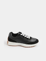 Yours Curve Black Extra Wide Fit Faux Leather Runner Trainers - Image 2 of 4