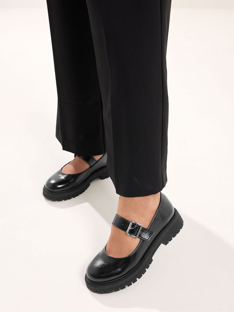 Yours Curve Black Wide Fit Chunky Mary Janes Shoes - Image 1 of 1