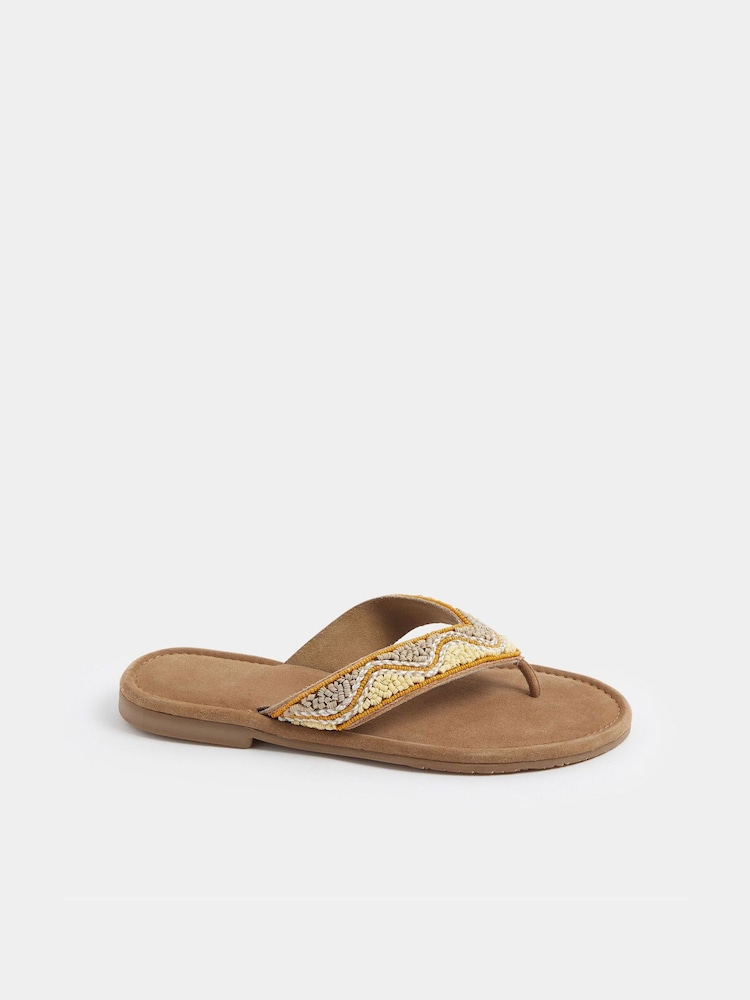 Yours Curve Natural Wide Fit EEE Extra-Wide Fit Faux Suede Beaded Sandals - Image 1 of 4