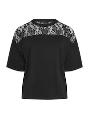 Yours Curve Black Limited Lace Insert T-Shirt - Image 5 of 5