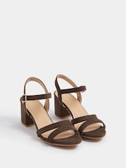 Yours Curve Brown Extra Wide Fit Faux Suede Mid Block Heel Sandals - Image 2 of 5