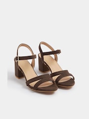 Yours Curve Brown Wide Fit Faux Suede Mid Block Heel Sandals - Image 2 of 5