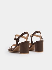 Yours Curve Brown Wide Fit Faux Suede Mid Block Heel Sandals - Image 4 of 5