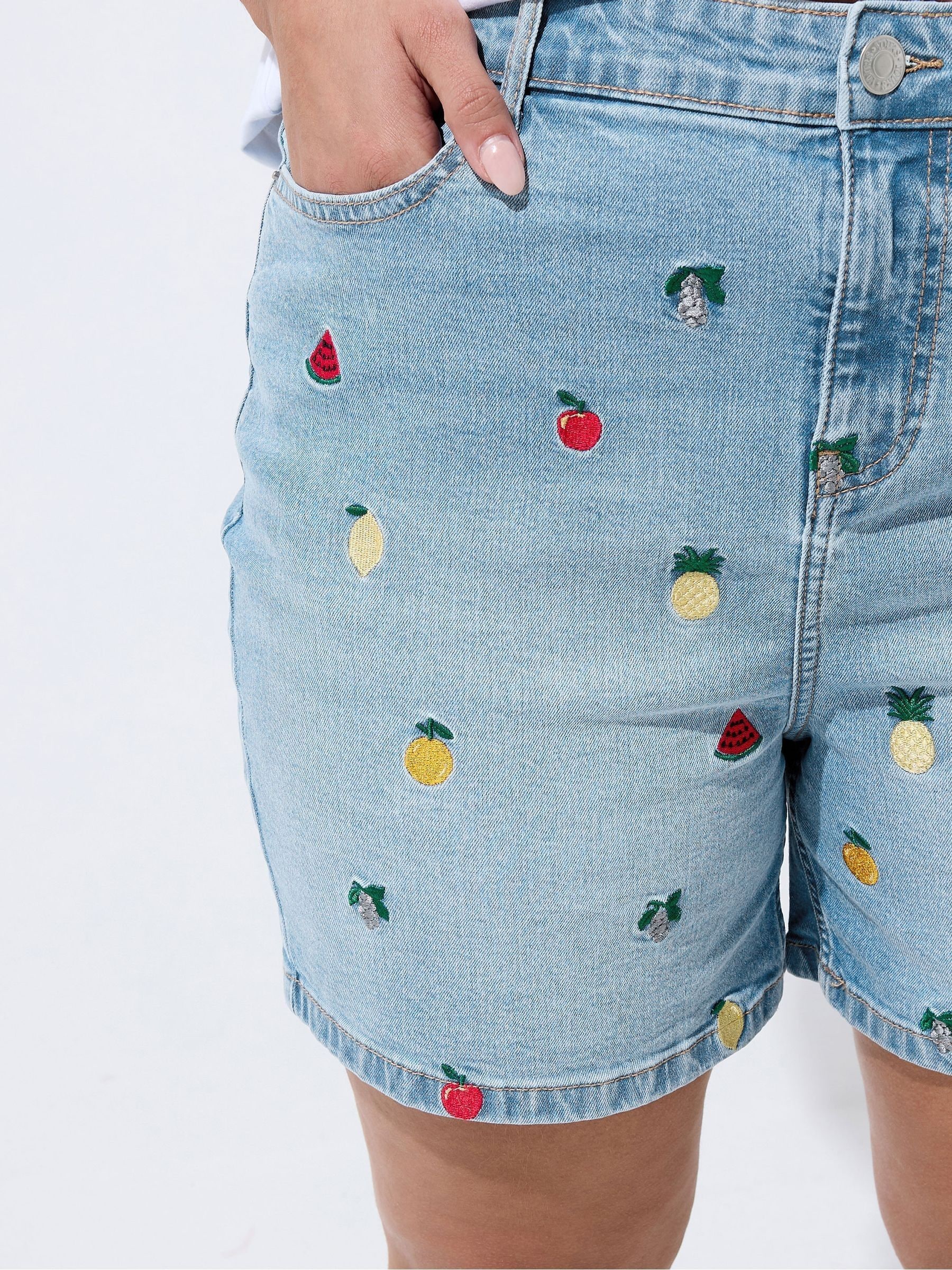 Buy Yours Curve Blue Limited Embroidered Denim Shorts from Next USA