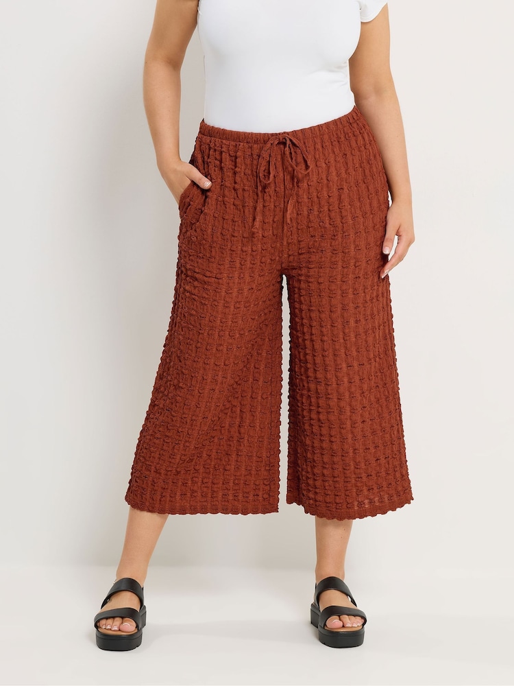 Yours Curve Brown Bubble Textured Cropped Trousers - Image 1 of 5