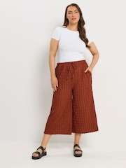 Yours Curve Brown Bubble Textured Cropped Trousers - Image 2 of 5