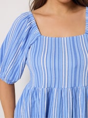 Yours Curve Blue Stripe Peplum Blouse - Image 4 of 5