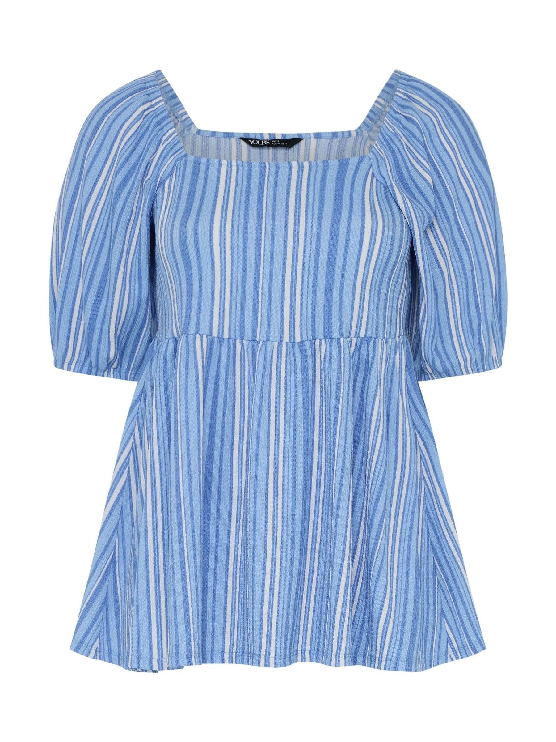 Buy Yours Curve Blue Stripe Peplum Blouse from Next USA