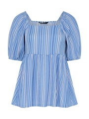 Yours Curve Blue Stripe Peplum Blouse - Image 5 of 5