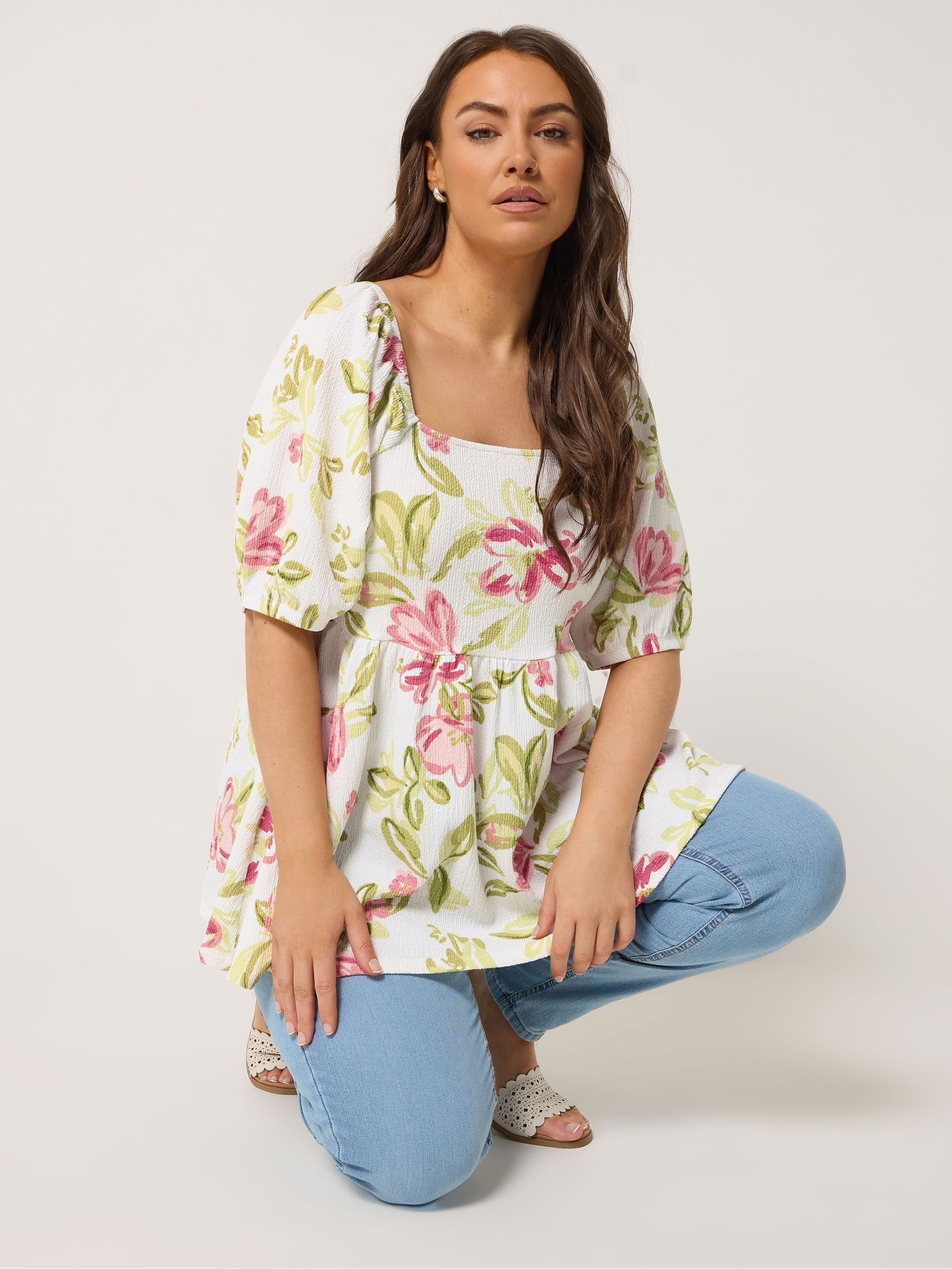 Yours Women's Floral Peplum Top in White | Size: 22-24 - Image 2