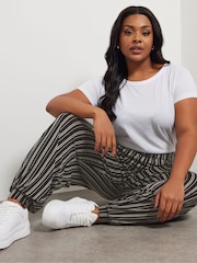 Yours Curve Black Striped Jersey Cuffed Trousers - Image 1 of 6