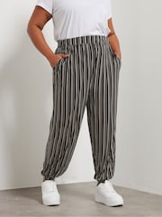 Yours Curve Black Striped Jersey Cuffed Trousers - Image 2 of 6