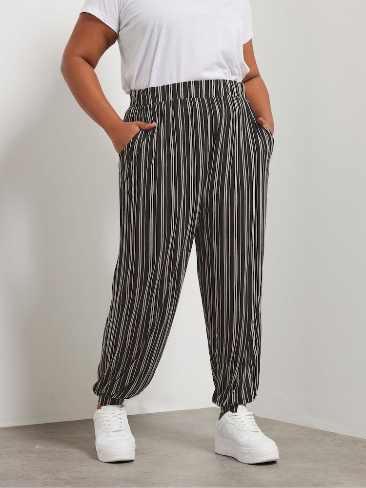 Yours Curve Black Striped Jersey Cuffed Trousers - Image 2 of 6