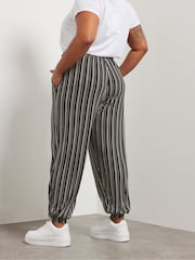 Yours Curve Black Striped Jersey Cuffed Trousers - Image 4 of 6
