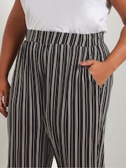 Yours Curve Black Striped Jersey Cuffed Trousers - Image 5 of 6