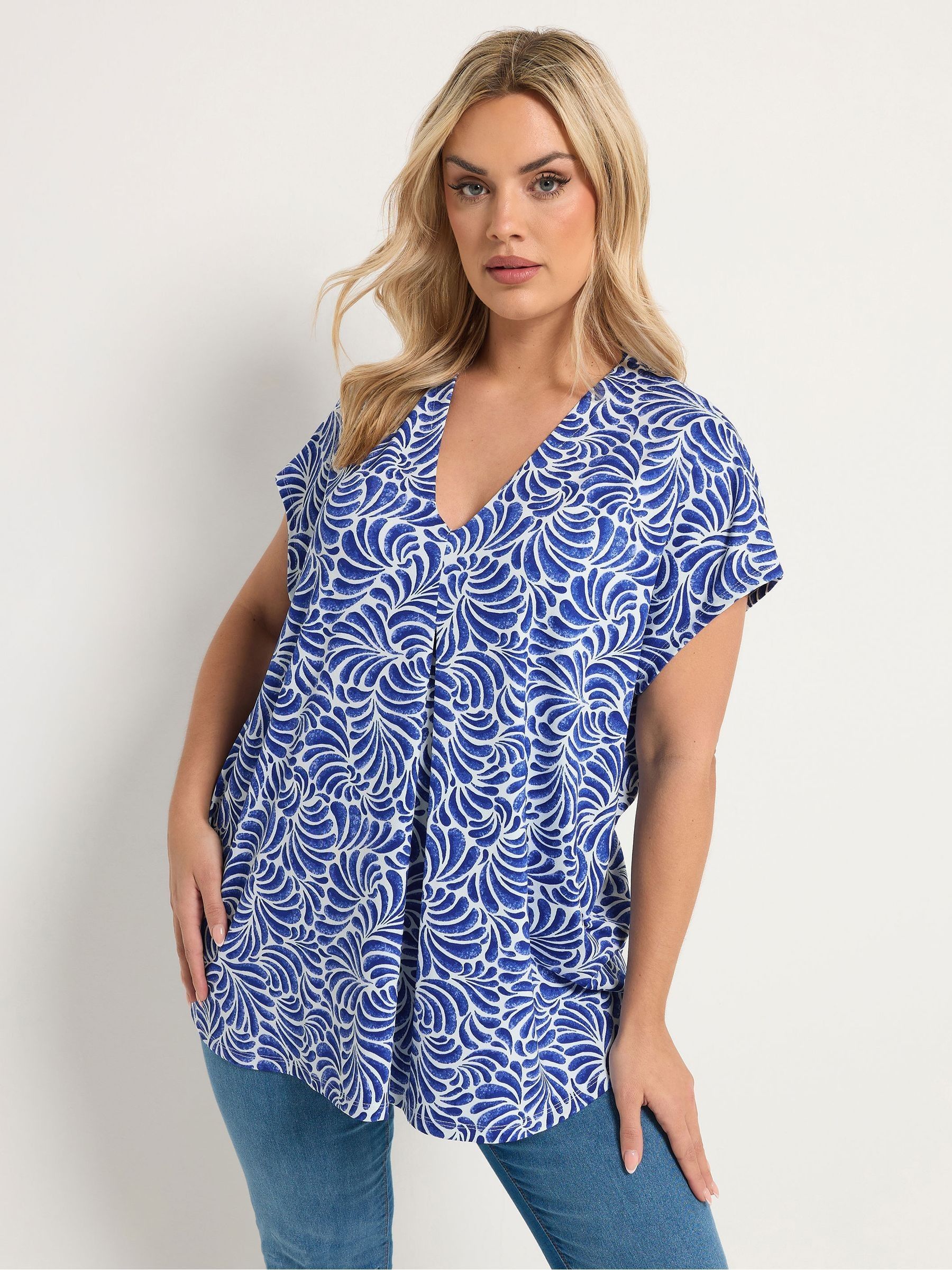 Yours Curve Women's Blue Pleated Crepe Grown On Sleeve T-Shirt - Image 2