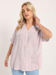 Yours Curve Pink Crinkle Notch Neck Top - Image 1 of 5