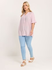 Yours Curve Pink Crinkle Notch Neck Top - Image 2 of 5