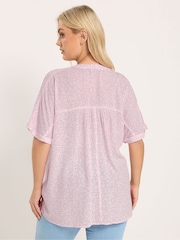Yours Curve Pink Crinkle Notch Neck Top - Image 3 of 5