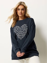 Yours Curve Blue Heart Print Sweatshirt - Image 1 of 5