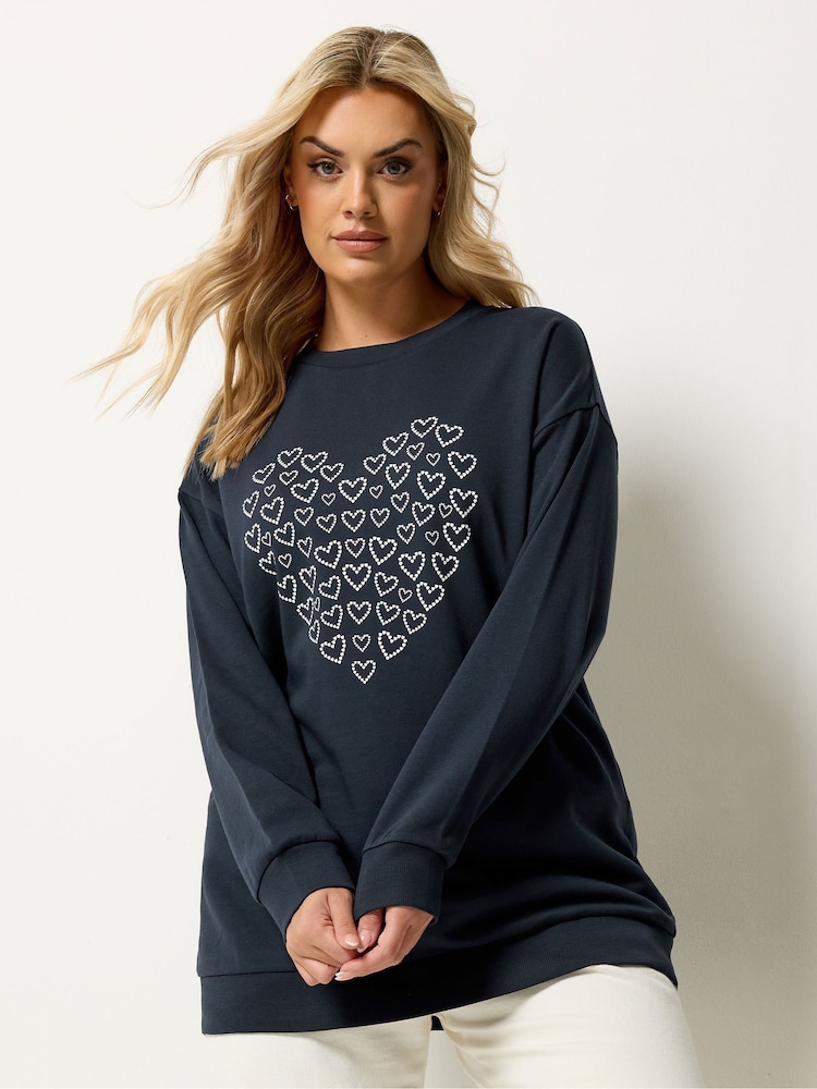 Yours Curve Blue Heart Print Sweatshirt - Image 1 of 5