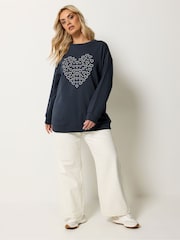 Yours Curve Blue Heart Print Sweatshirt - Image 2 of 5