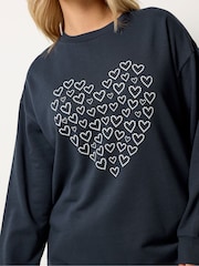 Yours Curve Blue Heart Print Sweatshirt - Image 4 of 5