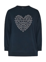 Yours Curve Blue Heart Print Sweatshirt - Image 5 of 5