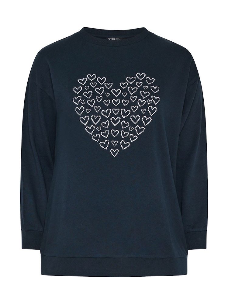 Yours Curve Blue Heart Print Sweatshirt - Image 5 of 5