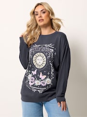 Yours Curve Grey Sun And Moon Print Sweatshirt - Image 1 of 5