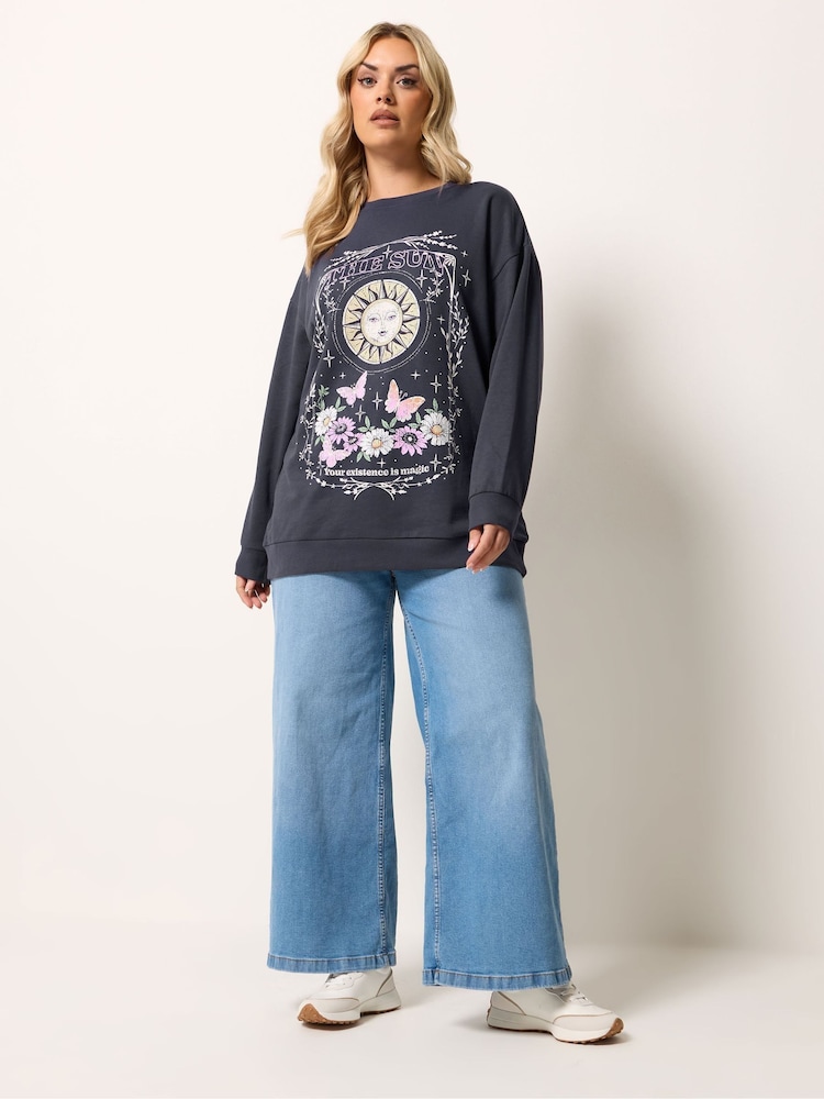 Yours Curve Grey Sun And Moon Print Sweatshirt - Image 2 of 5 Yours Curve Grey Sun And Moon Print Sweatshirt - Image 2 of 5