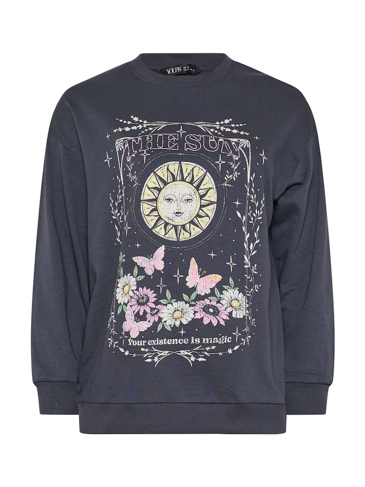Yours Curve Grey Sun And Moon Print Sweatshirt - Image 5 of 5 Yours Curve Grey Sun And Moon Print Sweatshirt - Image 5 of 5