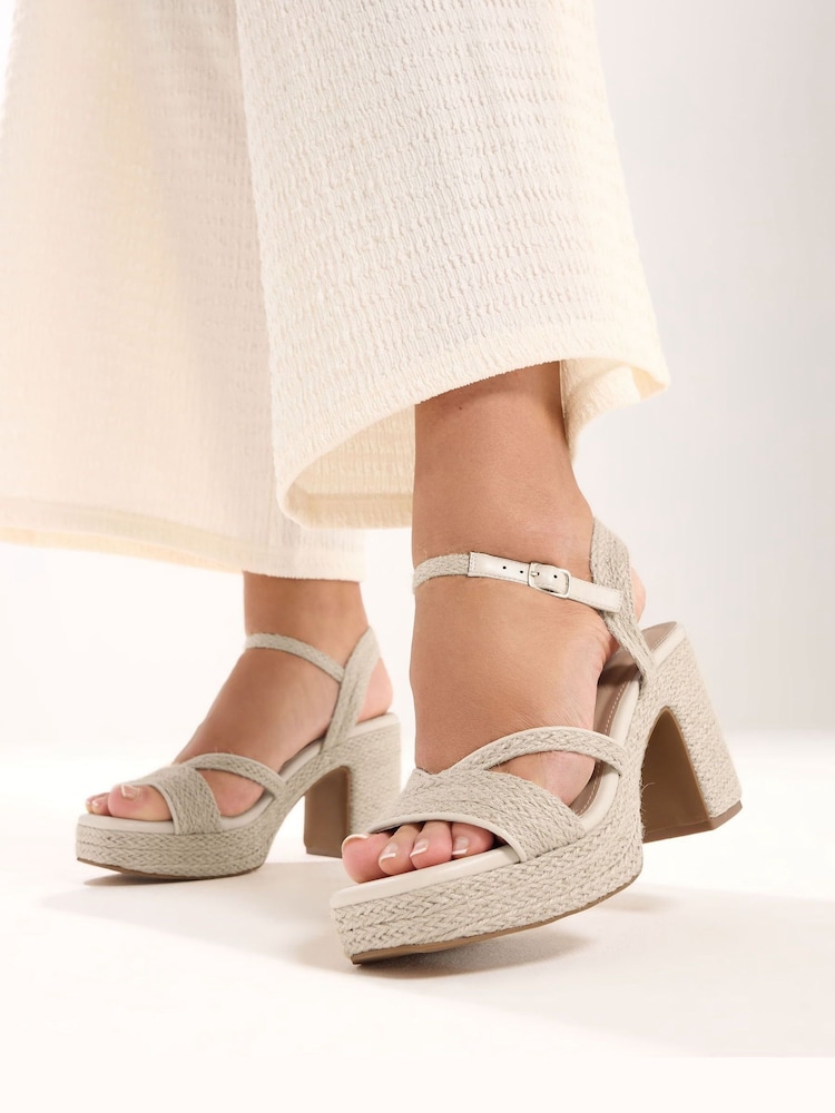 Yours Curve Natural Extra Wide Fit Rope Heel Sandals - Image 1 of 5