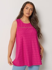 Yours Curve Pink Broderie Anglaise Sleeveless Vest Top - Image 1 of 5