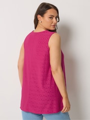 Yours Curve Pink Broderie Anglaise Sleeveless Vest Top - Image 3 of 5