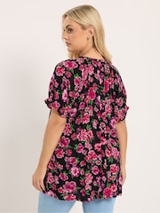 Yours Curve Pink Floral Notch Neck Blouse - Image 3 of 5