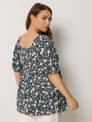 Yours Curve Black Floral Peplum Blouse - Image 3 of 5