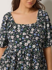 Yours Curve Black Floral Peplum Blouse - Image 4 of 5