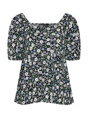 Yours Curve Black Floral Peplum Blouse - Image 5 of 5