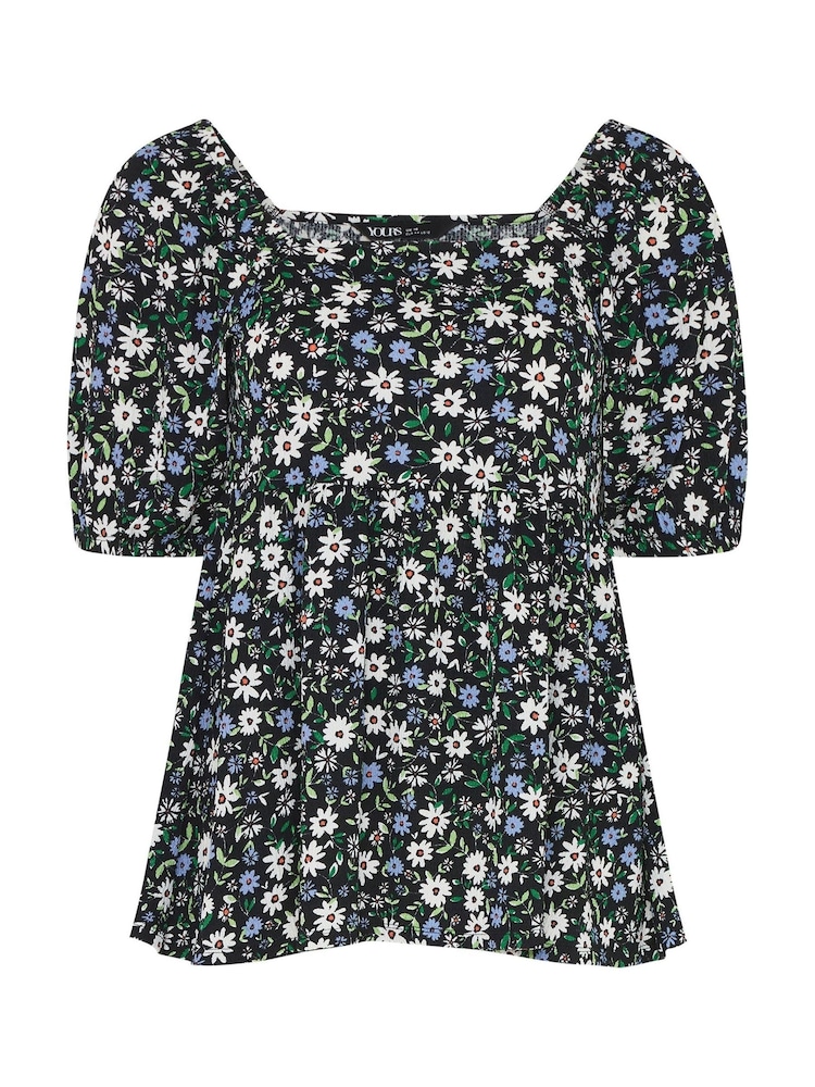 Yours Curve Black Floral Peplum Blouse - Image 5 of 5 Yours Curve Black Floral Peplum Blouse - Image 5 of 5
