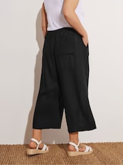 Yours Curve Black Linen Blend Wide Leg Ankle Grazer Trousers - Image 2 of 5